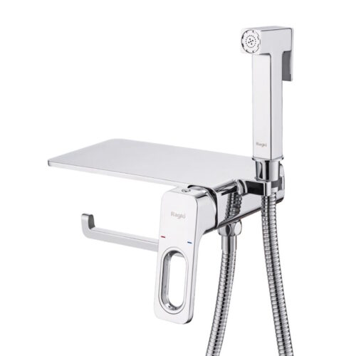 Гигиенический душ со смесителем встраиваемый с полкой и бумагодержателем Raglo R51.55, хром