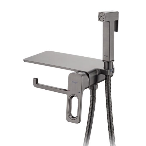 Гигиенический душ со смесителем встраиваемый с полкой и бумагодержателем Raglo R51.55.09, графит