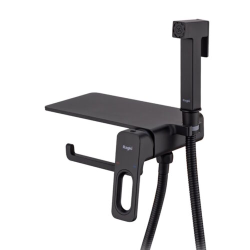 Гигиенический душ со смесителем встраиваемый с полкой и бумагодержателем Raglo R51.55.06, черный