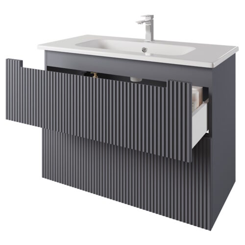 Тумба под раковину подвесная Dreja Euphoria 100 см, серый базальт