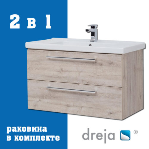 Тумба с раковиной подвесная Dreja Gio 80 см, дуб кантри