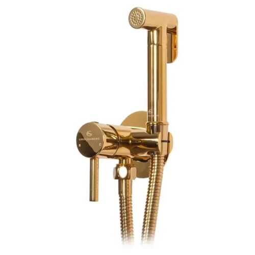 Гигиенический душ со смесителем встраиваемый Grocenberg GB001GO, золото