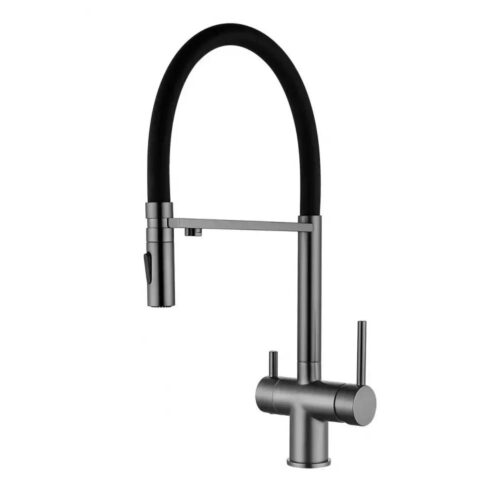 Смеситель для кухни с гибким изливом и подключением фильтра Grocenberg GB4096BG, графит