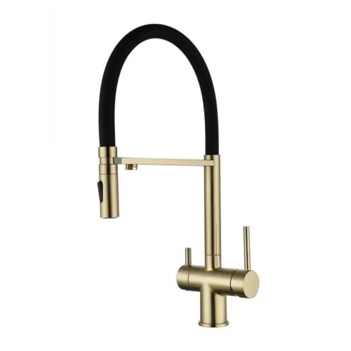 Смеситель для кухни с гибким изливом и подключением фильтра Grocenberg GB4096MG, матовое золото
