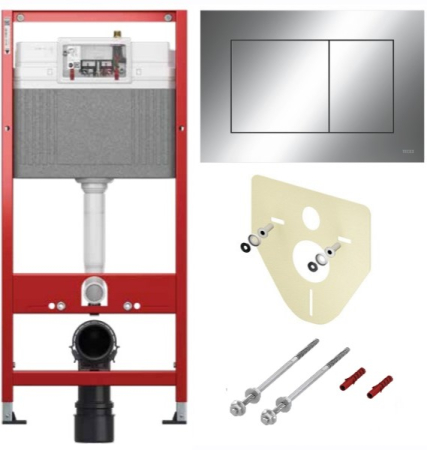 TECE 9400412 TECEbase BASE 2.0 Комплект инсталляции 4 в 1 с панелью смыва ТЕСЕnow, цвет хром глянцевый, для установки подвесного унитаза