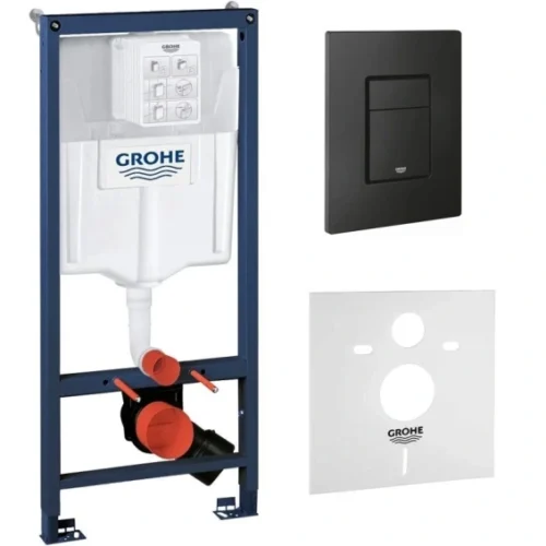 Комплект инсталляции для унитаза GROHE Solido 4 в 1 с панелью смыва Even, фантомный черный (38811KF0-B)