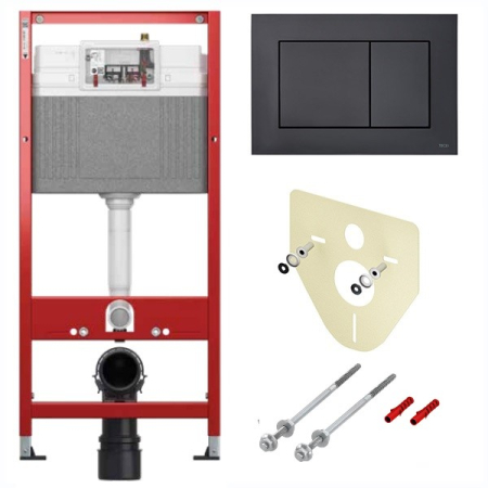 TECE 9400414 TECEbase BASE 2.0 Комплект инсталляции 4 в 1 с панелью смыва ТЕСЕnow, цвет черный матовый, для установки подвесного унитаза