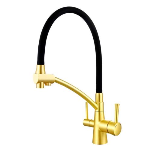 Смеситель Raglo R80.621.43 для кухни с подключением к фильтру съёмный гибкий излив, светлое золото