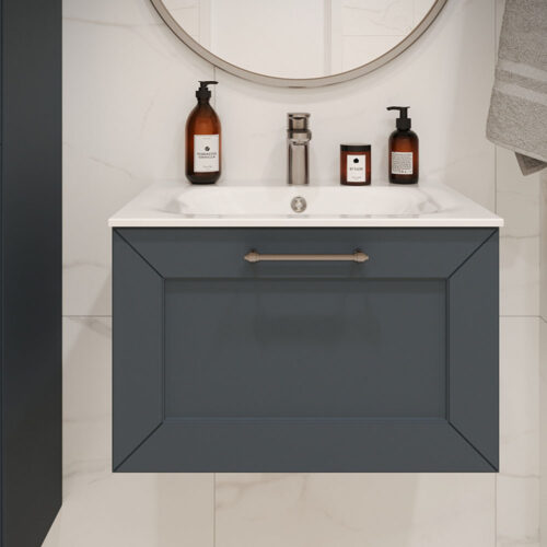 Тумба с раковиной подвесная (60см) Terminus Victoria VIC10601703101O, серый шёлк