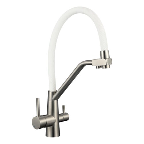 Смеситель для кухни с подключением фильтра воды Fmark FS0662-XL02, сатин/белый