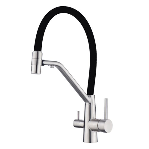 Смеситель для кухни с подключением фильтра воды Fmark FS1462-L01, сатин/черный