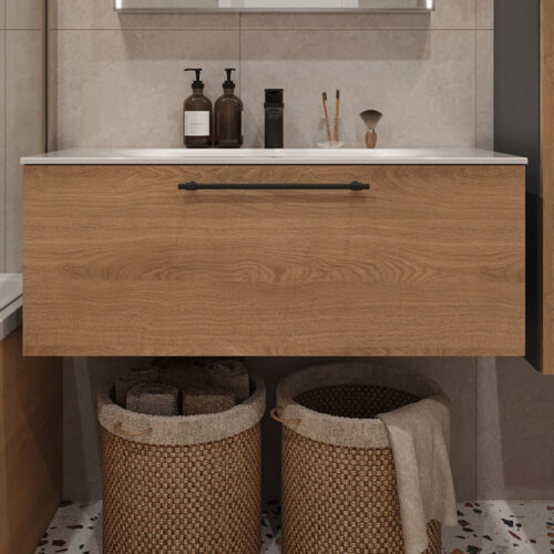 Тумба с раковиной подвесная (100см) Terminus Venta VEN101001300001O, шпон/дуб