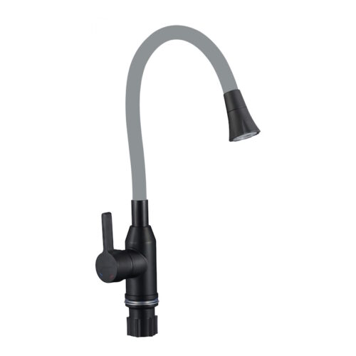Смеситель для кухни с гибким изливом и режимом душ Fmark FS8277H-04, черный/серый
