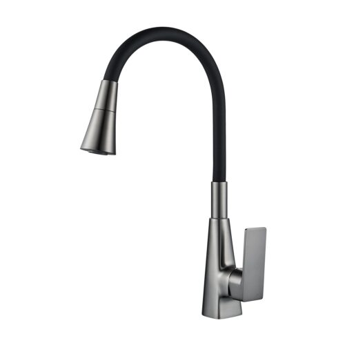 Смеситель для кухни с гибким изливом Shevanik S543T-3, оружейная сталь/черный