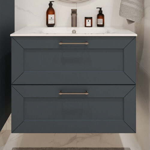 Тумба с раковиной подвесная (80см) Terminus Victoria VIC10802703101O, серый шёлк