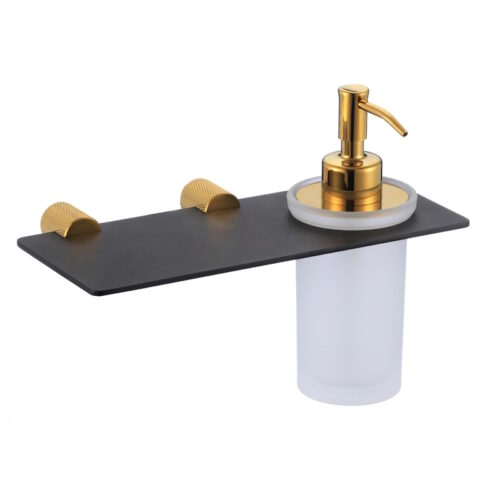 Дозатор для жидкого мыла с полочкой S-002131HB, черный/золото