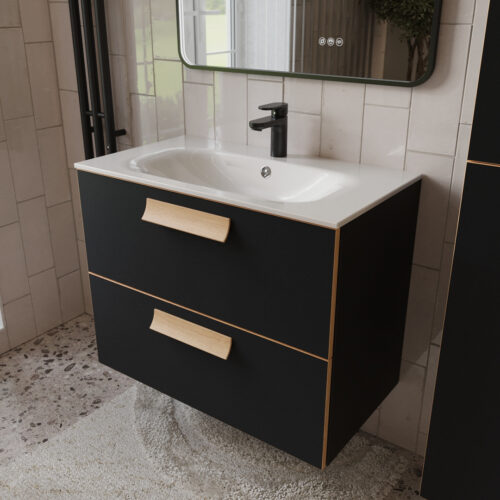 Тумба с раковиной подвесная (80см) Terminus Noto NOT10802099901O, черный soft touch