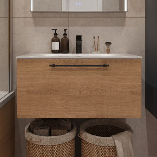 Тумба с раковиной подвесная (80см) Terminus Venta VEN10801300001O, шпон/дуб