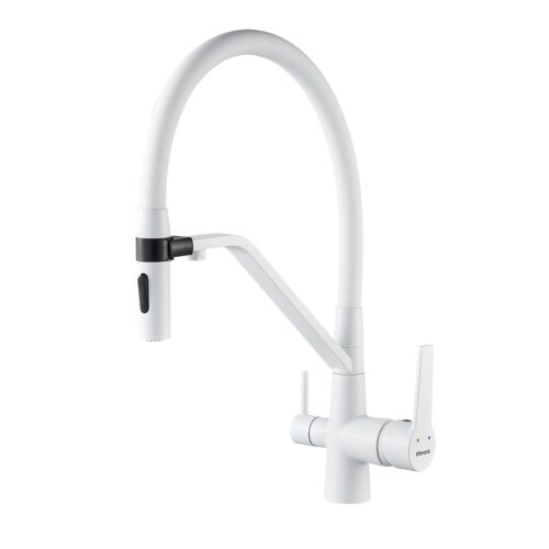 Смеситель для кухни с гибким изливом и подключением фильтра Shevanik S278C, белый