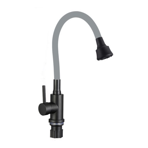 Смеситель для кухни с гибким изливом и режимом душ Fmark FS8288H-04, черный/серый