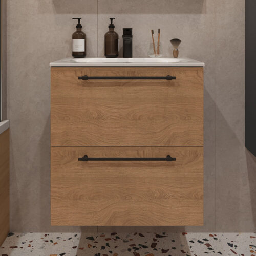 Тумба с раковиной подвесная (60см) Terminus Venta VEN10602300001O, шпон/дуб