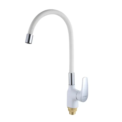 Смеситель для кухни с гибким изливом Shevanik S443-1, белый