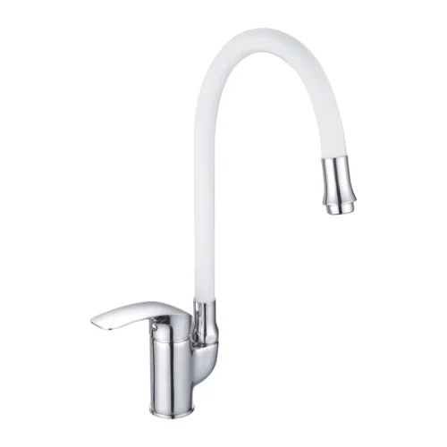 Смеситель для кухни с гибким изливом Shevanik S5543-1, хром/белый