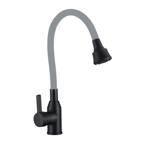 Смеситель для кухни с гибким изливом и режимом душ Fmark FS8266H-04, черный/серый