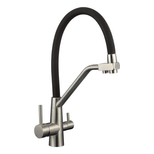 Смеситель для кухни с подключением фильтра воды Fmark FS0662-XL01, сатин/черный