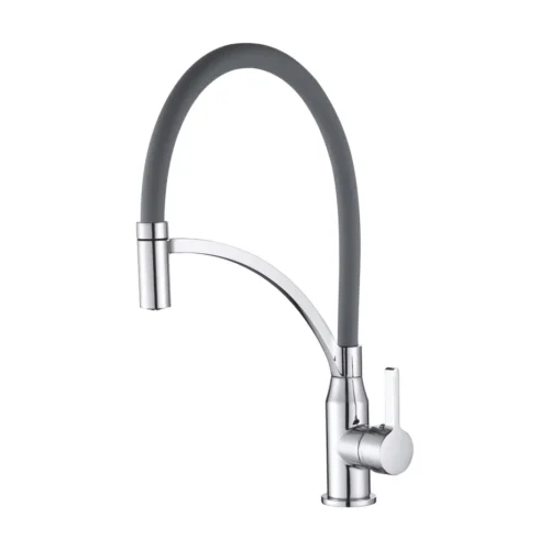Смеситель для кухни с гибким изливом Shevanik S643-9, хром/серый