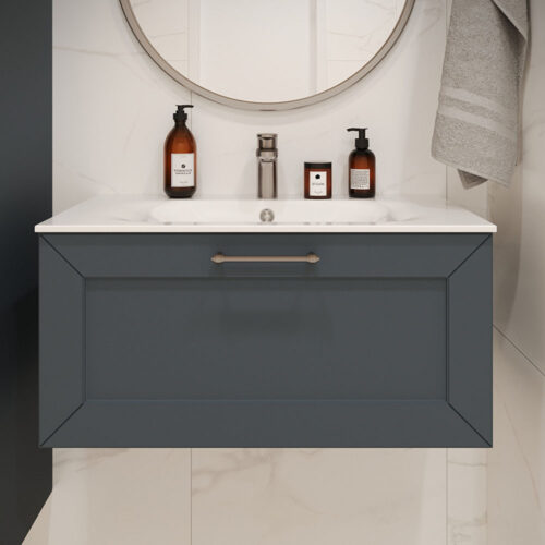 Тумба с раковиной подвесная (80см) Terminus Victoria VIC10801703101O, серый шёлк