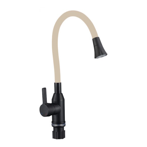 Смеситель для кухни с гибким изливом и режимом душ Fmark FS8277H-12, черный/бежевый