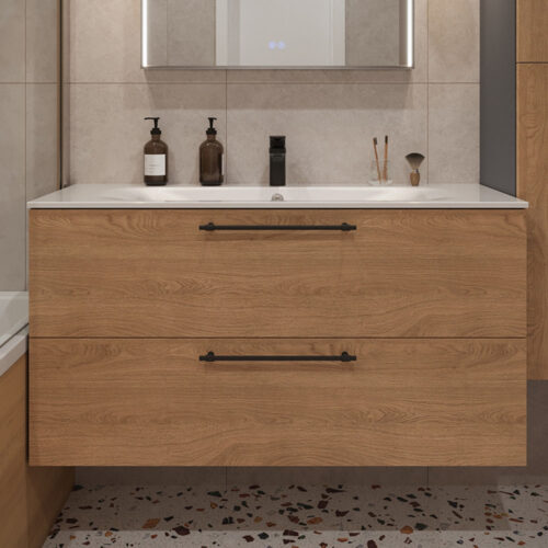 Тумба с раковиной подвесная (100см) Terminus Venta VEN101002300001O, шпон/дуб