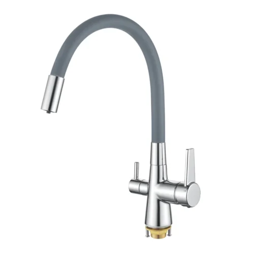 Смеситель для кухни с гибким изливом и подключением фильтра Shevanik S668, хром/серый