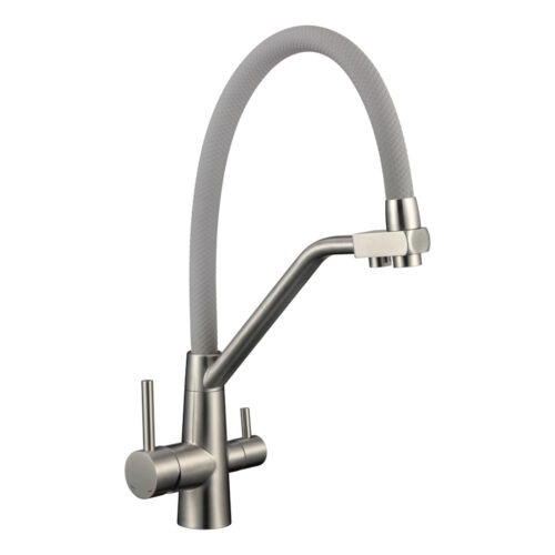 Смеситель для кухни с подключением фильтра воды Fmark FS0662-XL04, сатин/серый