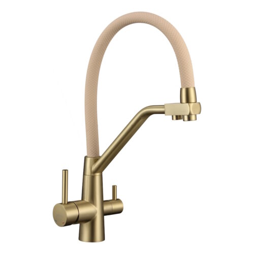 Смеситель для кухни с подключением фильтра воды Fmark FS0662-XC12, матовое золото/бежевый
