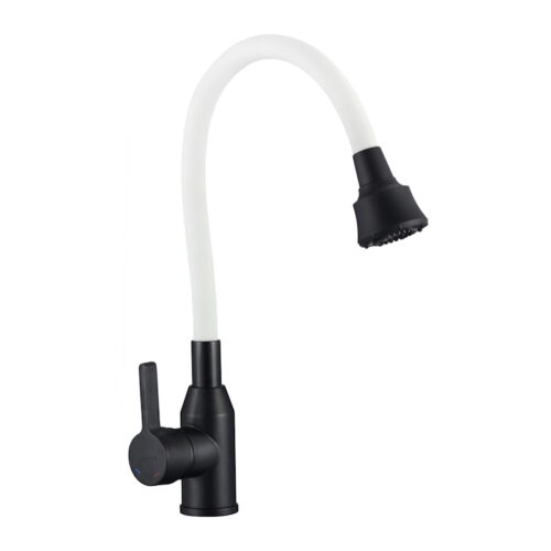 Смеситель для кухни с гибким изливом и режимом душ Fmark FS8266H-02, черный/белый