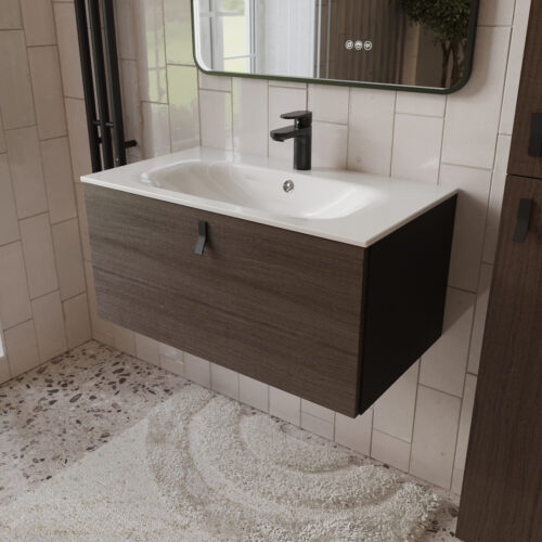 Тумба с раковиной подвесная (80см) Terminus Kontur KON10801200001O, венге/графит