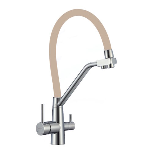 Смеситель для кухни с подключением фильтра воды Fmark FS0662-A12, хром/бежевый