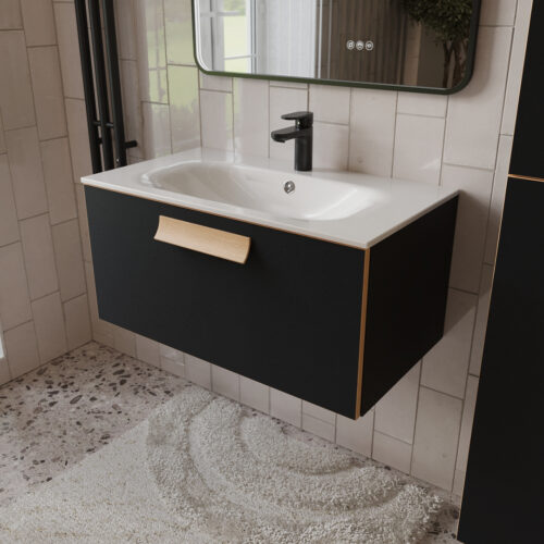 Тумба с раковиной подвесная (80см) Terminus Noto NOT10801099901O, черный soft touch