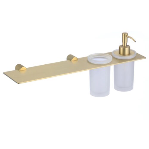 Дозатор для жидкого мыла и стакан с полочкой Savol S-002169C, матовое золото