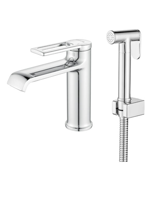 Смеситель для раковины с гигиеническим душем Shevanik S4871, хром
